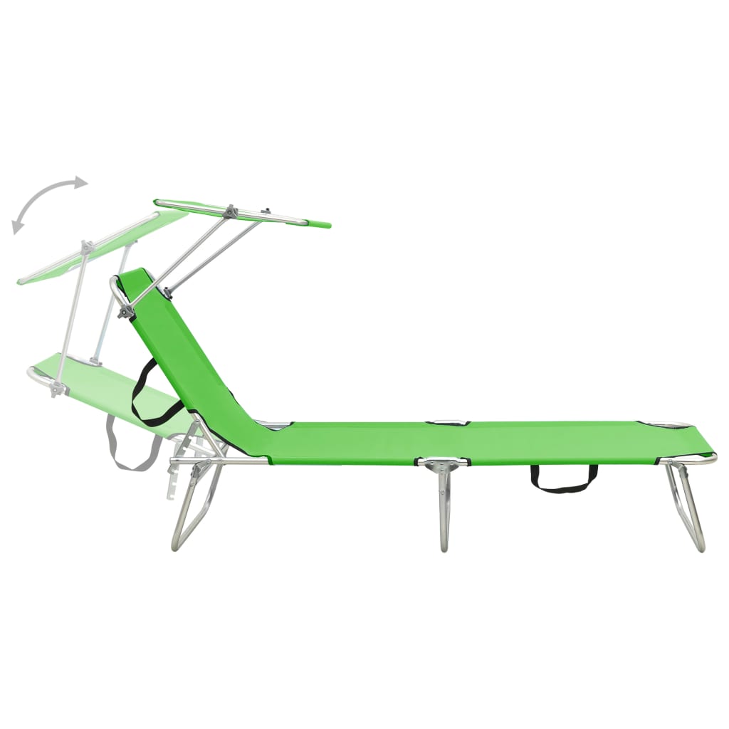 Chaise longue pliable avec auvent acier vert pomme