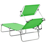 Chaise longue pliable avec auvent acier vert pomme