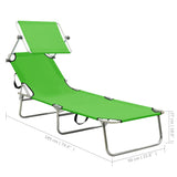 Chaise longue pliable avec auvent acier vert pomme