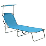 Chaise longue pliable avec auvent acier turquoise et bleu