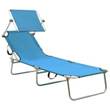 Chaise longue pliable avec auvent acier turquoise et bleu