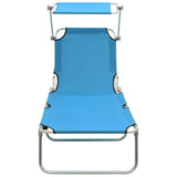 Chaise longue pliable avec auvent acier turquoise et bleu