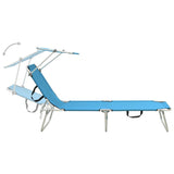 Chaise longue pliable avec auvent acier turquoise et bleu