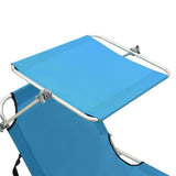 Chaise longue pliable avec auvent acier turquoise et bleu