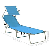 Chaise longue pliable avec auvent acier turquoise et bleu