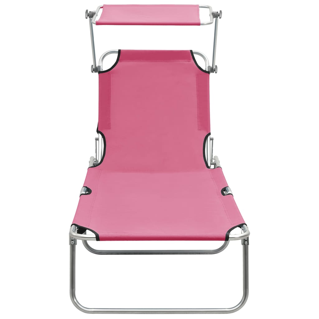 Chaise longue pliable avec auvent acier rose magento