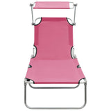 Chaise longue pliable avec auvent acier rose magento