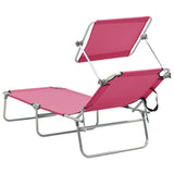 Chaise longue pliable avec auvent acier rose magento