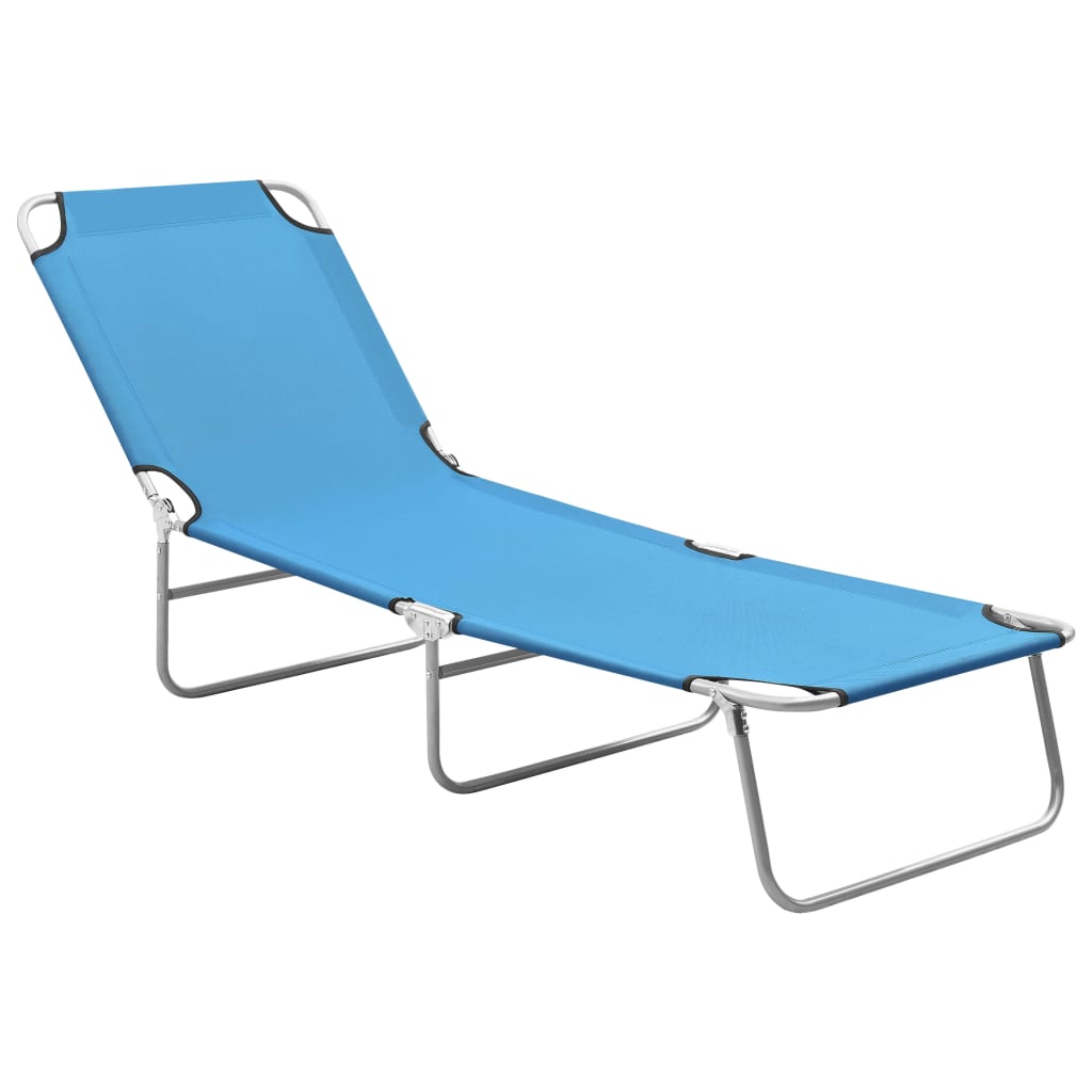 Chaise longue pliable acier et tissu bleu turquoise