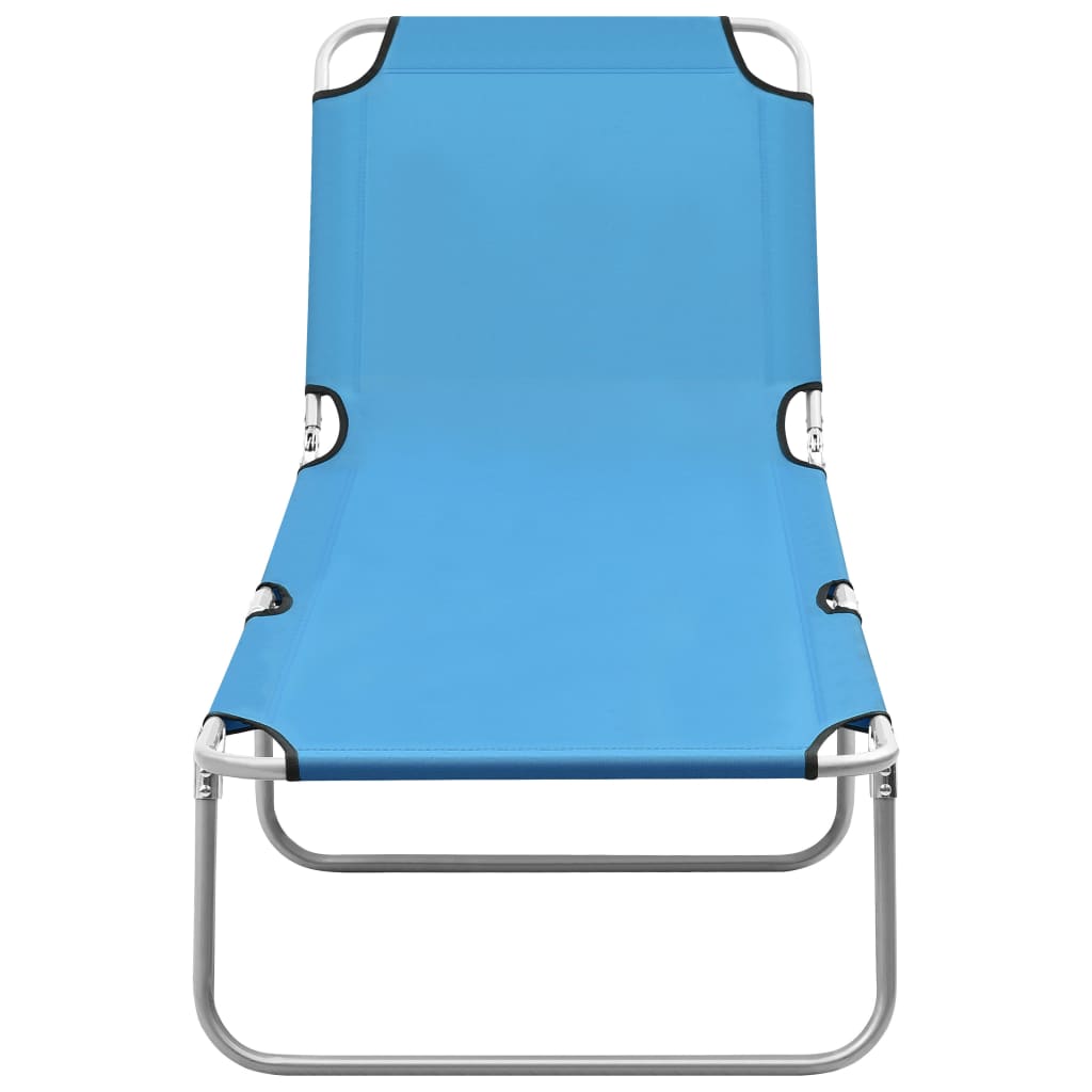 Chaise longue pliable acier et tissu bleu turquoise