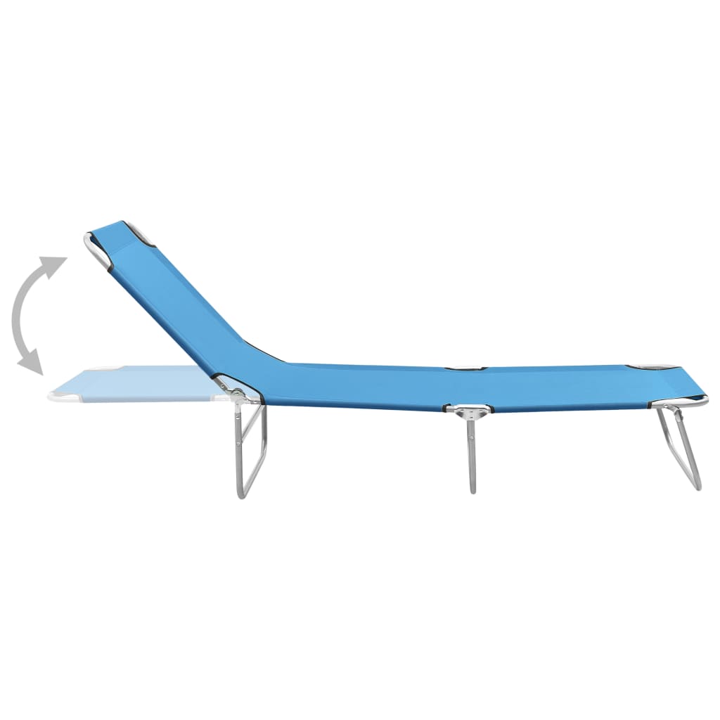 Chaise longue pliable acier et tissu bleu turquoise