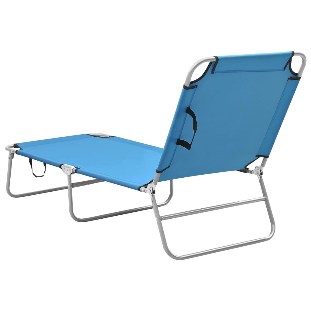 Chaise longue pliable acier et tissu bleu turquoise