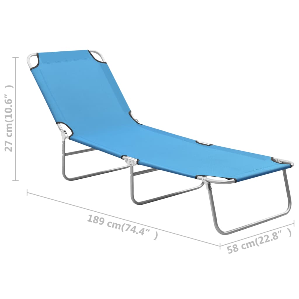 Chaise longue pliable acier et tissu bleu turquoise