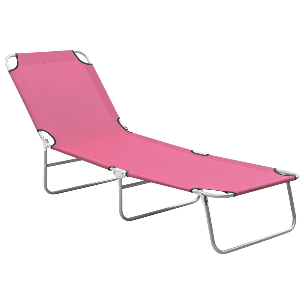 Chaise longue pliable acier et tissu rose