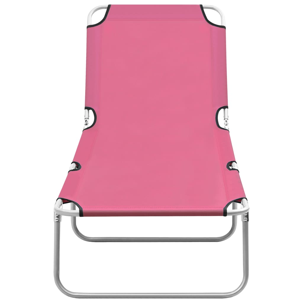 Chaise longue pliable acier et tissu rose