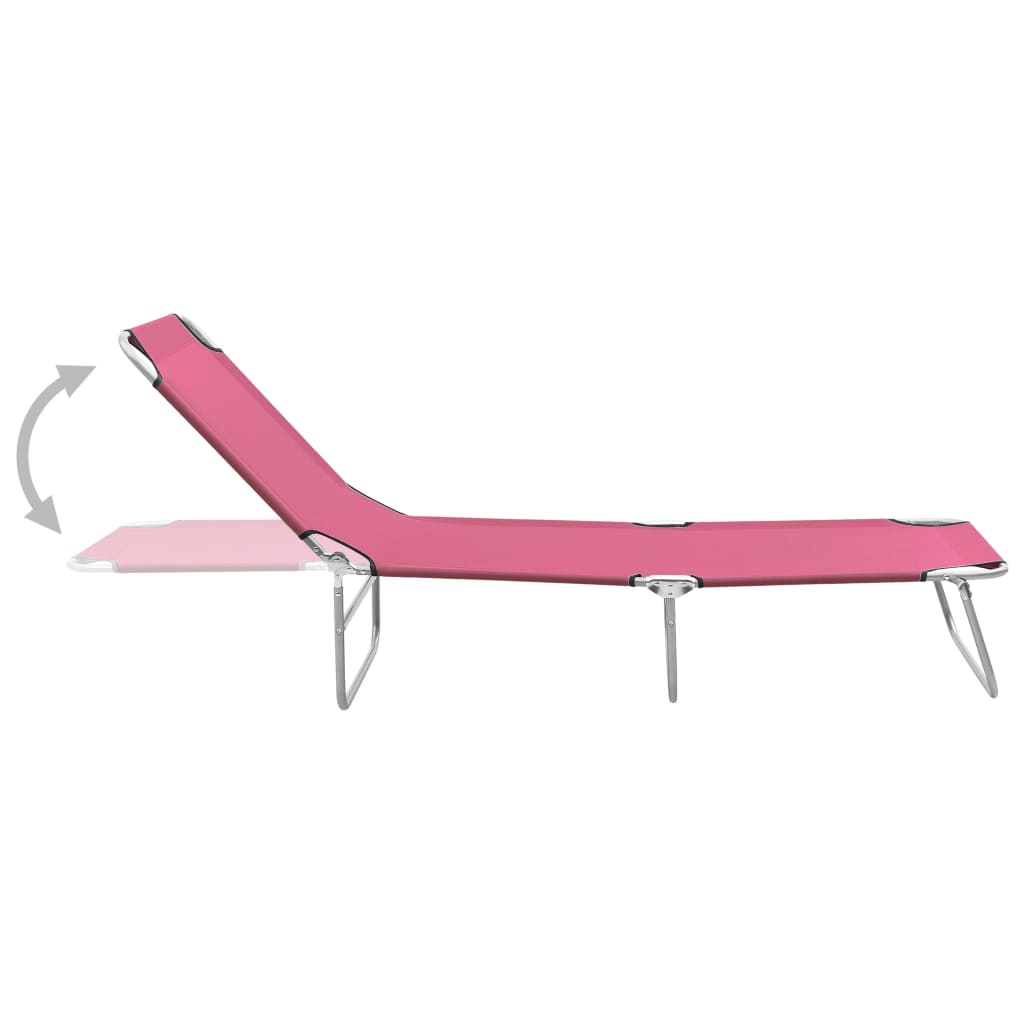 Chaise longue pliable acier et tissu rose