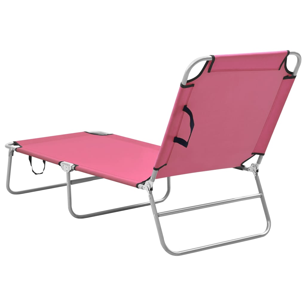 Chaise longue pliable acier et tissu rose