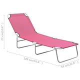 Chaise longue pliable acier et tissu rose