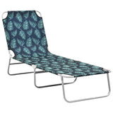 Chaise longue pliable acier et tissu motif de feuilles