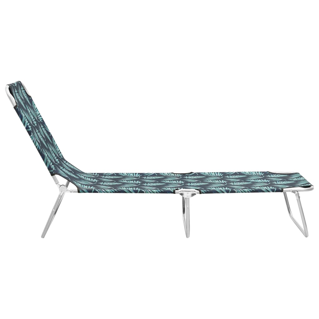 Chaise longue pliable acier et tissu motif de feuilles