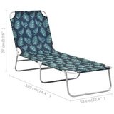 Chaise longue pliable acier et tissu motif de feuilles