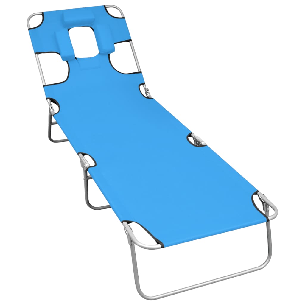 Folding lounge chair with head cushion Steel Turquoise blue