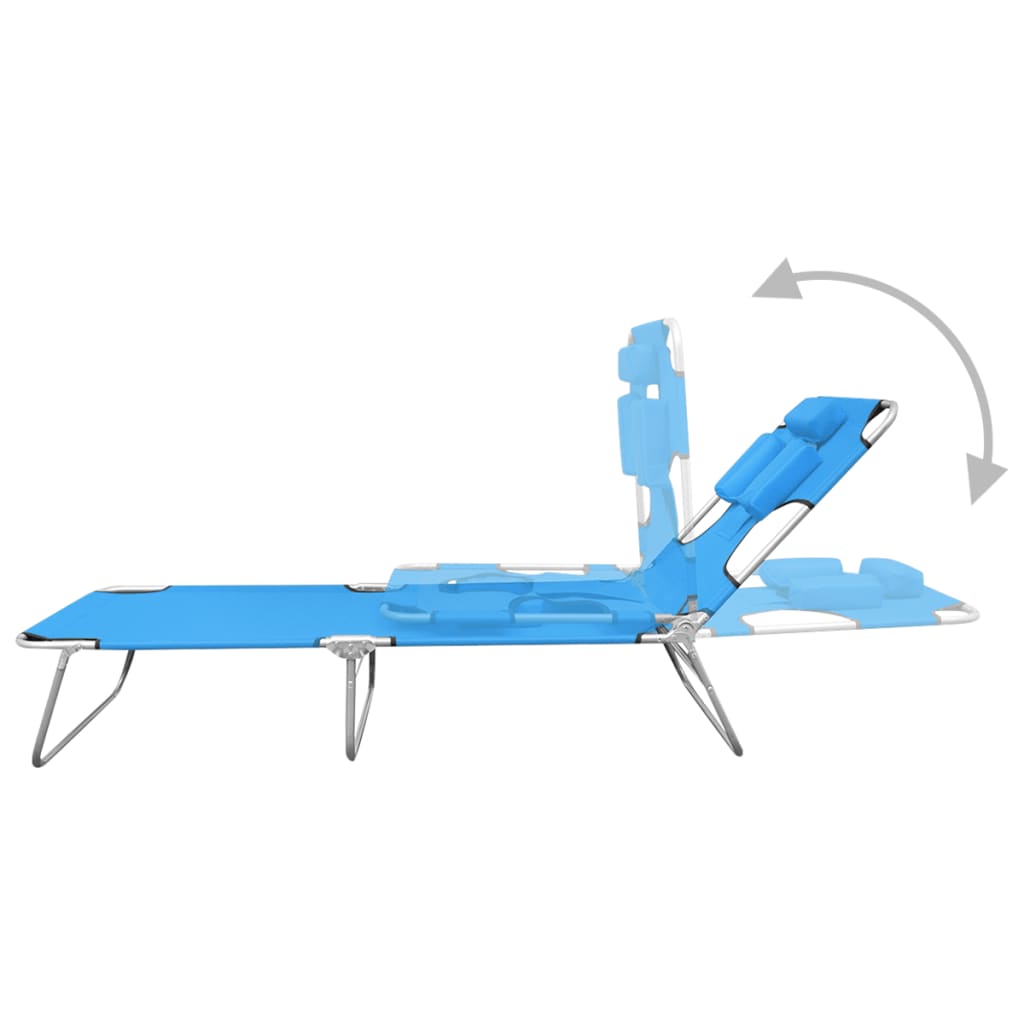 Chaise longue pliable avec coussin de tête Acier Bleu turquoise