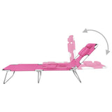 Chaise longue pliable avec coussin de tête Acier Rose magento