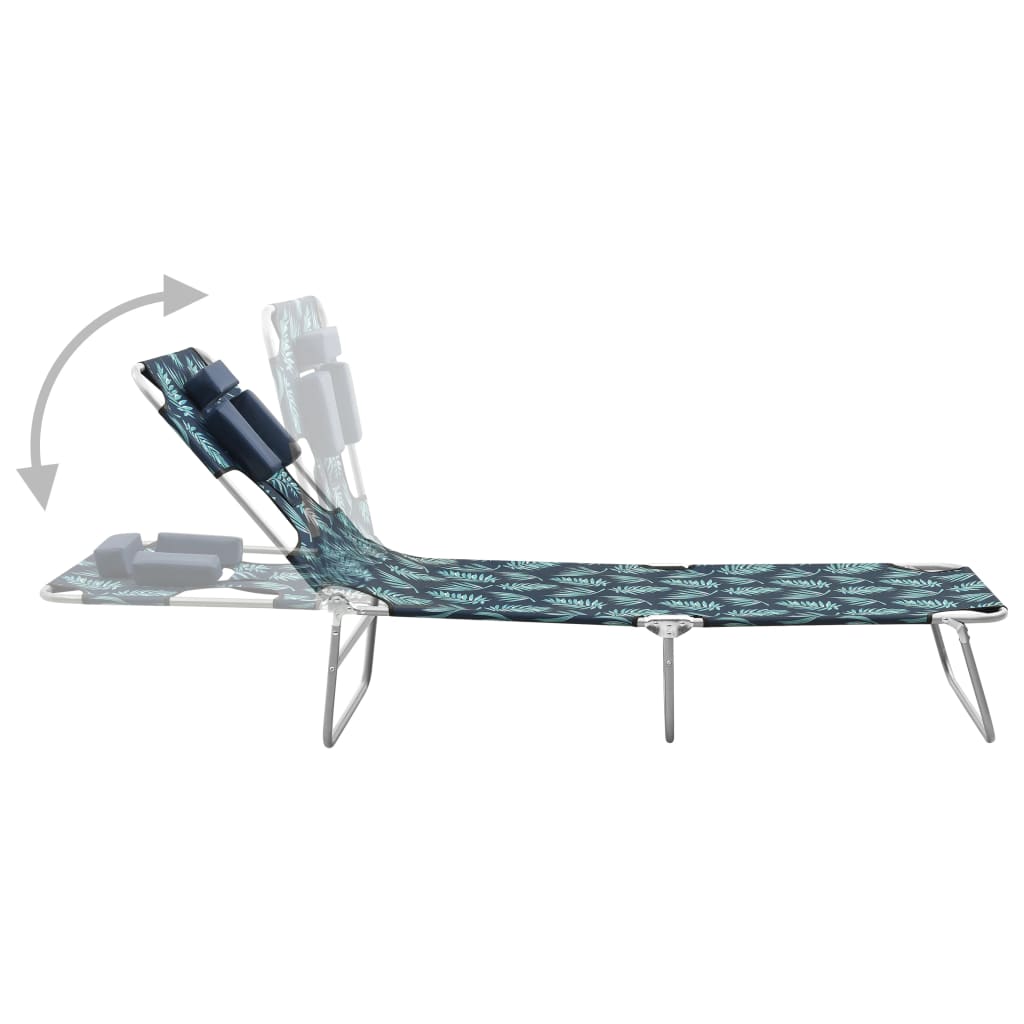 Chaise longue pliable coussin de tête Acier Motif de feuilles