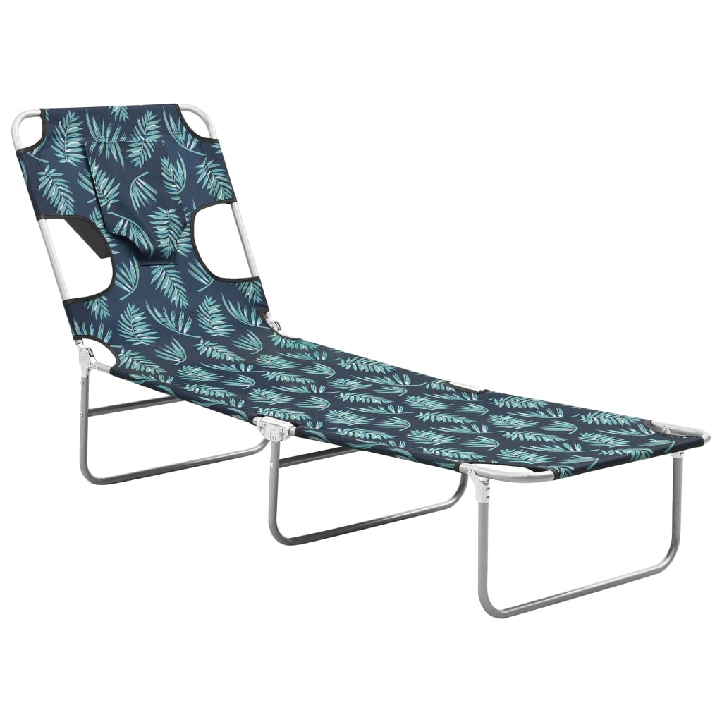 Chaise longue pliable coussin de tête Acier Motif de feuilles