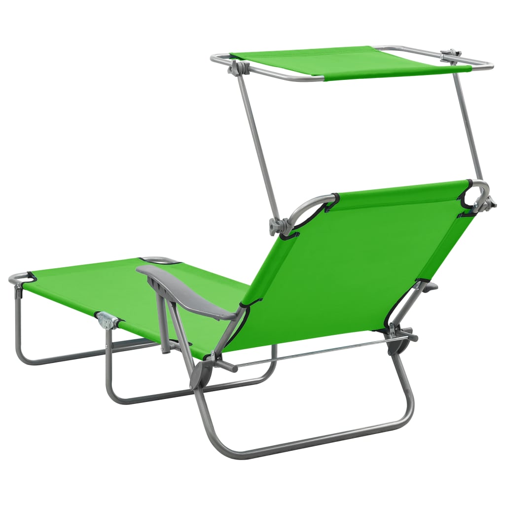 Chaise longue avec auvent acier vert