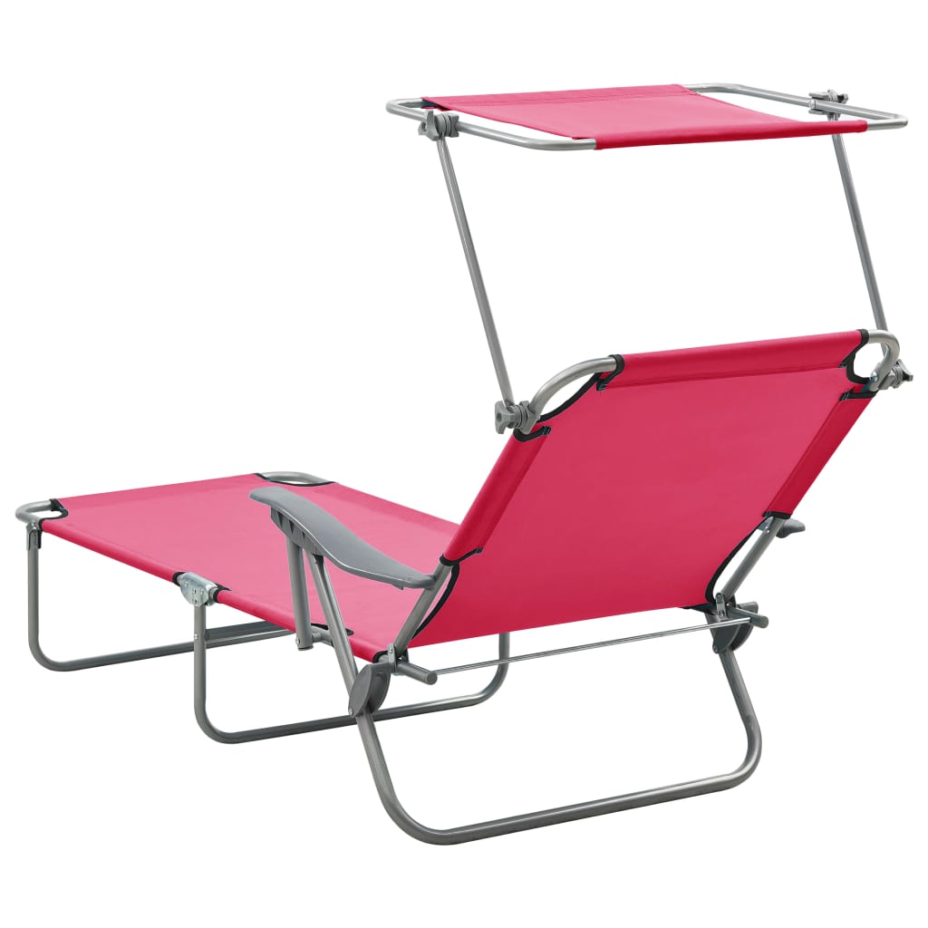 Chaise longue avec auvent acier rose