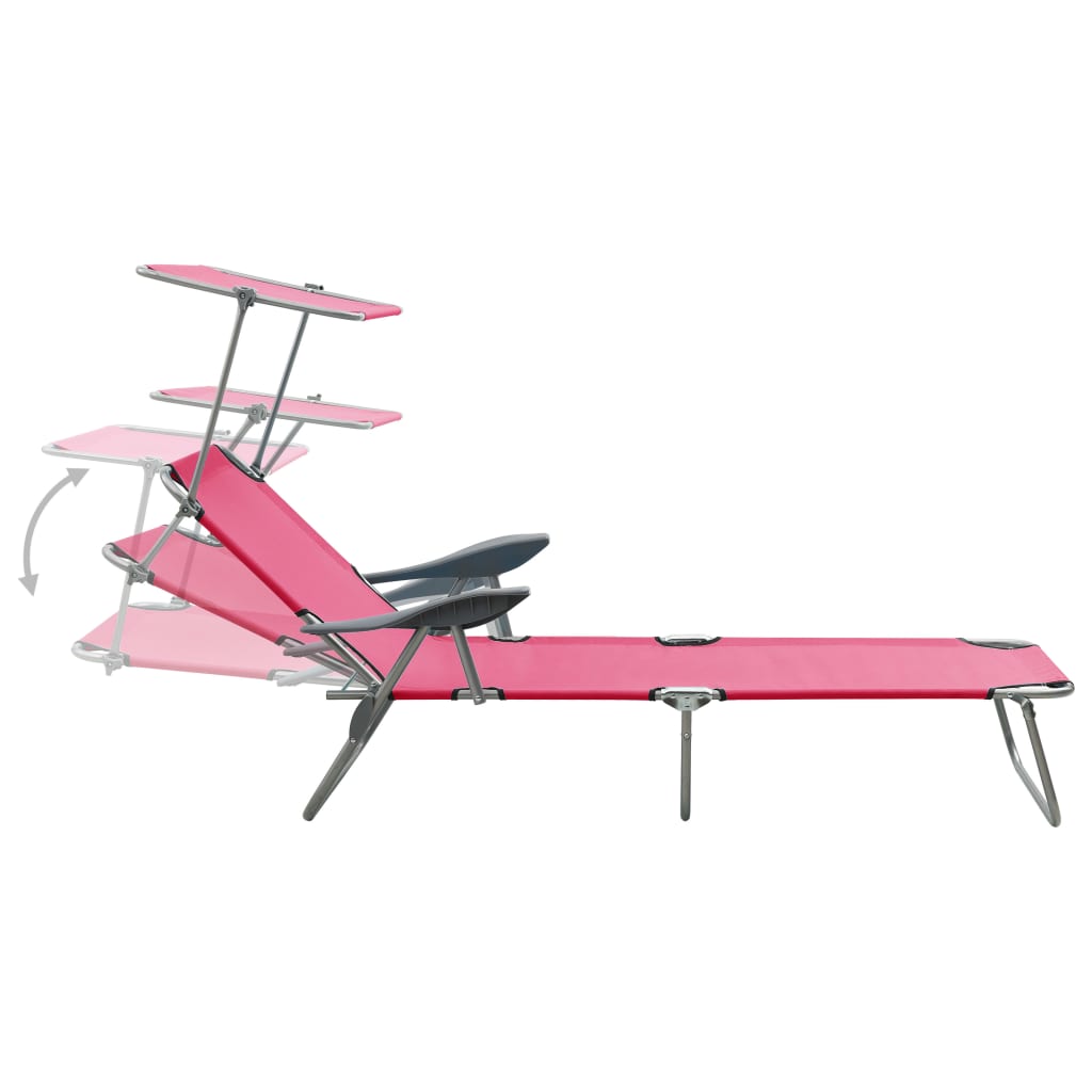 Chaise longue avec auvent acier rose