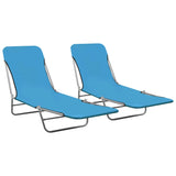 Chaises longues pliables lot de 2 Acier et tissu Bleu