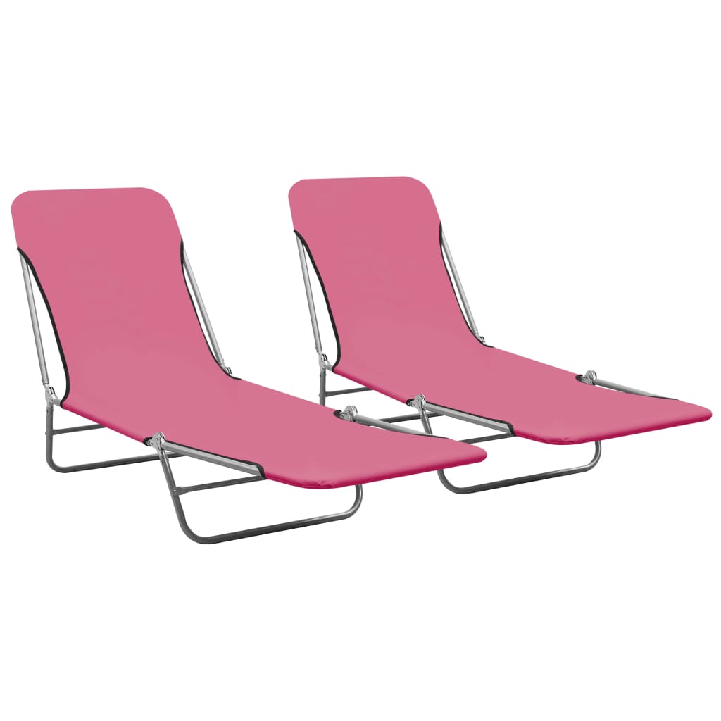 Chaises longues pliables lot de 2 Acier et tissu Rose