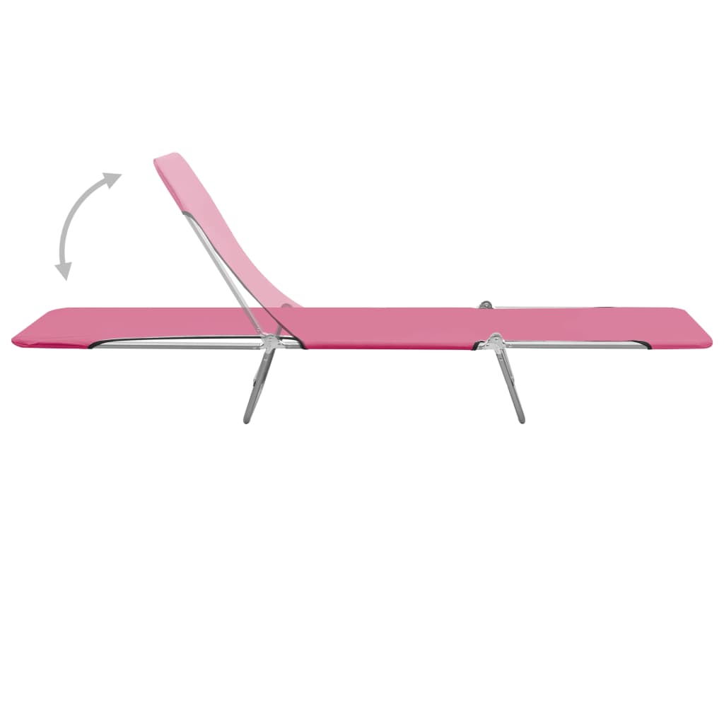 Chaises longues pliables lot de 2 Acier et tissu Rose