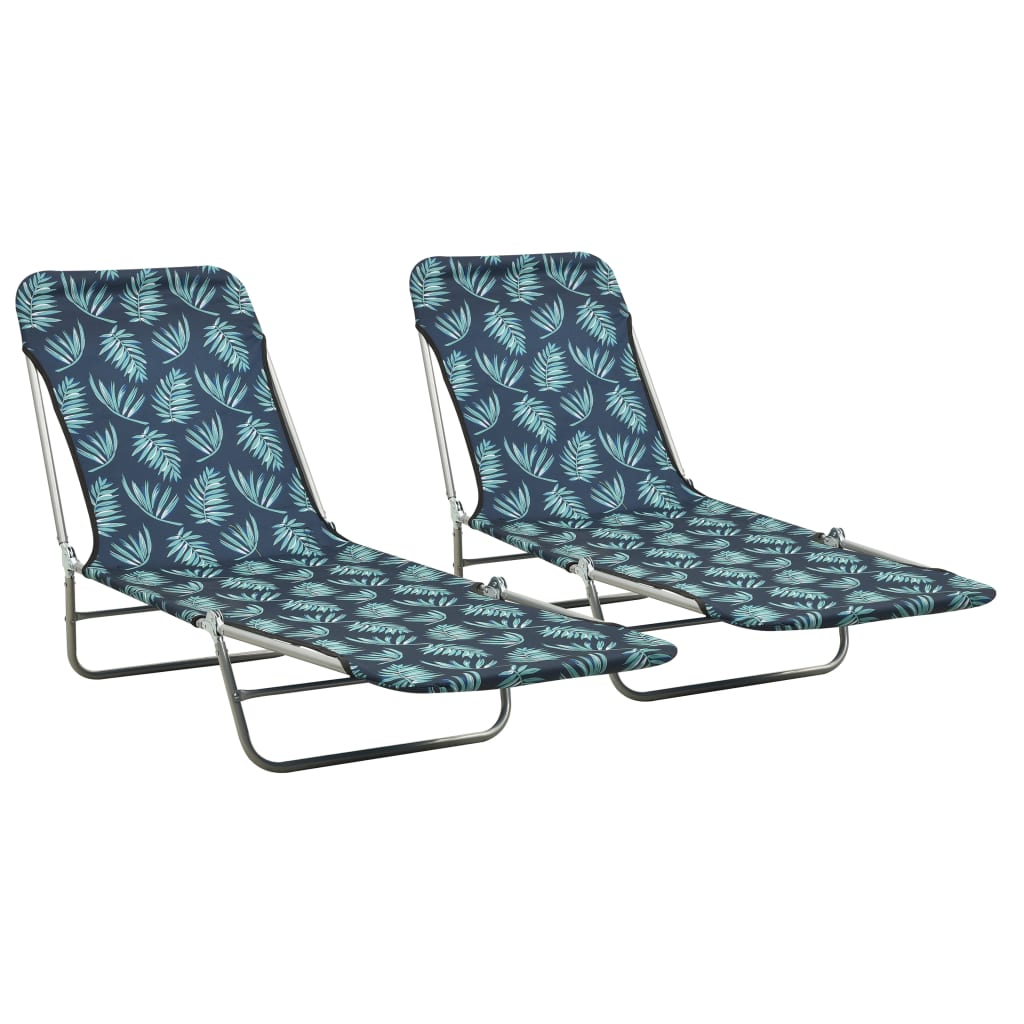 Folding lounge chairs set of 2 Steel fabric Leaf pattern