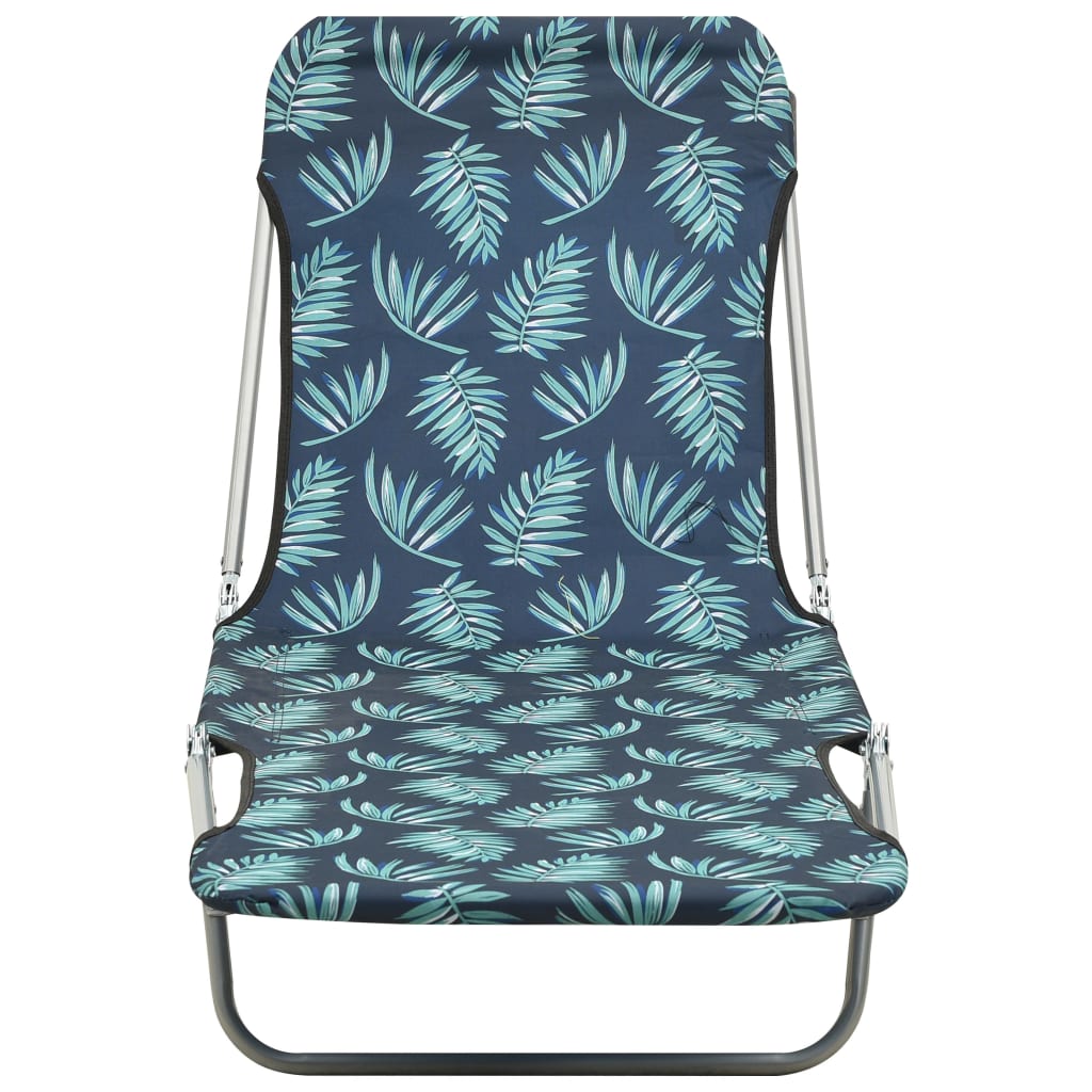 Folding lounge chairs set of 2 Steel fabric Leaf pattern