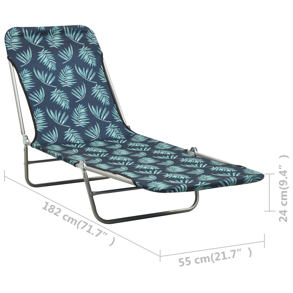 Folding lounge chairs set of 2 Steel fabric Leaf pattern