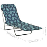 Folding lounge chairs set of 2 Steel fabric Leaf pattern