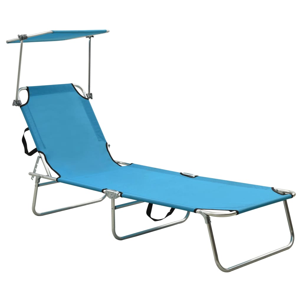 Chaise longue pliable avec auvent bleu aluminium