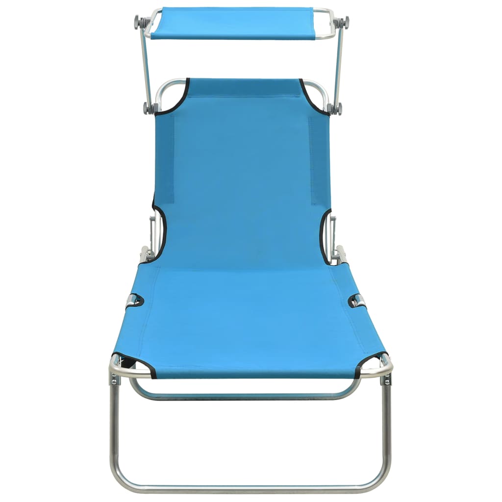 Chaise longue pliable avec auvent bleu aluminium