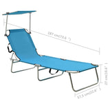 Chaise longue pliable avec auvent bleu aluminium