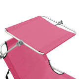 Chaise longue pliable avec auvent rose aluminium