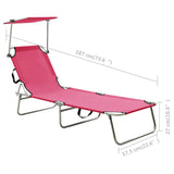 Chaise longue pliable avec auvent rose aluminium