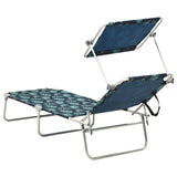 Chaise longue pliable avec auvent motif de feuilles aluminium