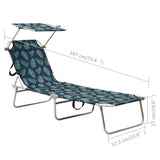 Chaise longue pliable avec auvent motif de feuilles aluminium