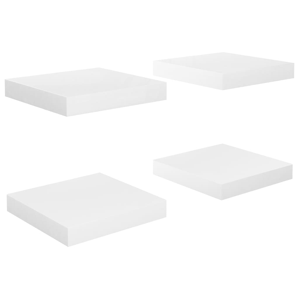 Étagère murale flottante 4 pcs Blanc brillant 23x23,5x3,8cm MDF