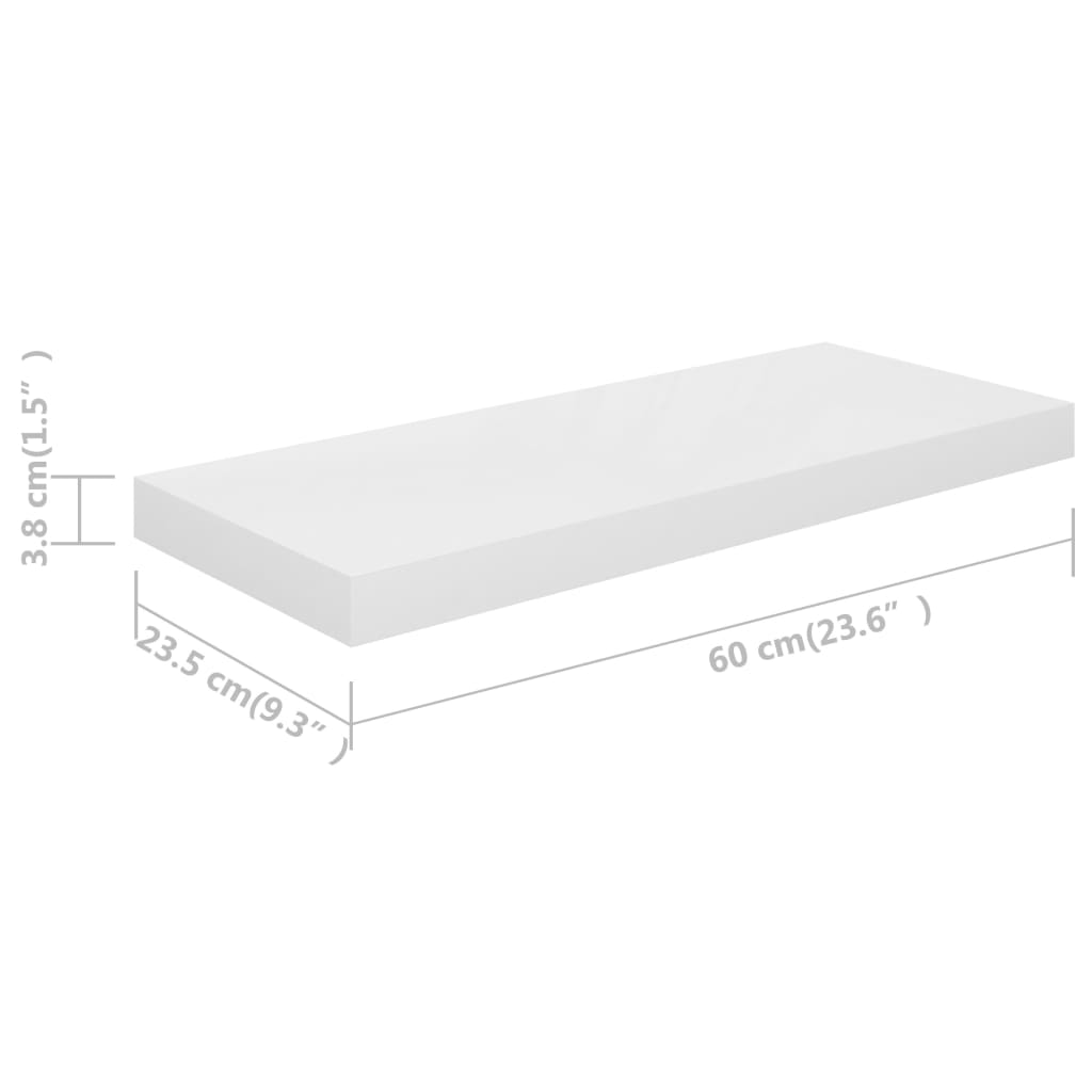 Étagère murale flottante Blanc brillant 60x23,5x3,8 cm MDF