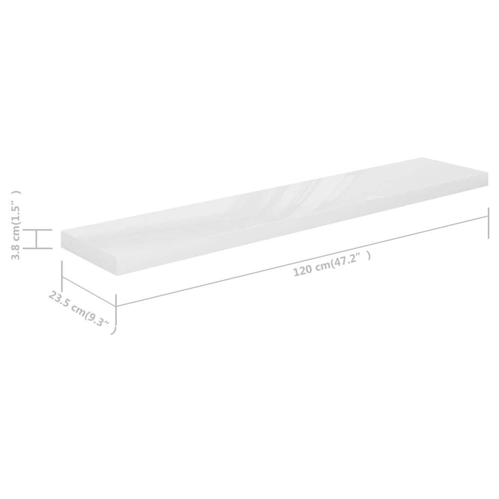 Étagère murale flottante 2pcs Blanc brillant 120x23,5x3,8cm MDF